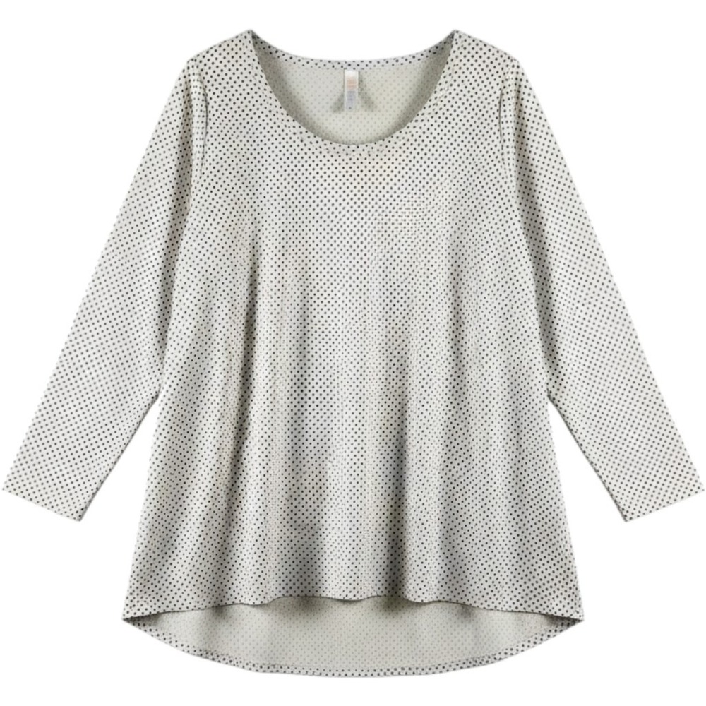 LuLaRoe Polka Dot Long Sleeve Top White Black High Low Hem Medium